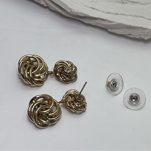 Gold Tone Double Knot Dangle Earrings - Picture 4 of 5